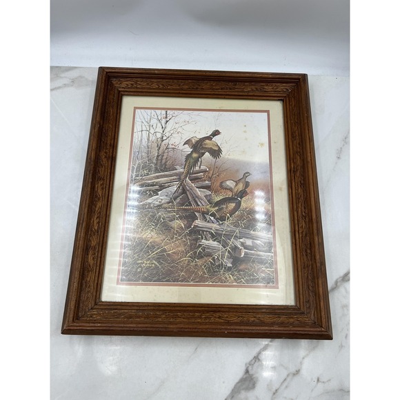 Vintage 1982 Gregory Messier Pheasants Framed Print Dallas Woodcraft Homco 944